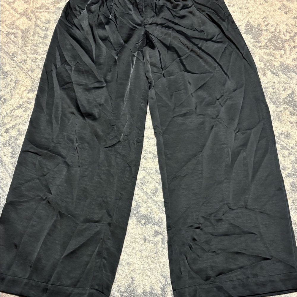 Black Satin Wide-Leg Pants